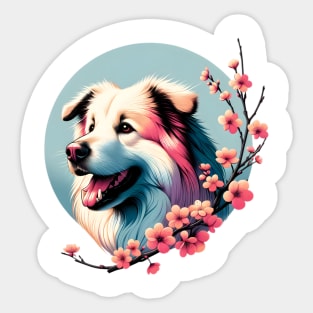 Pyrenean Shepherd, Spring Joy Among Cherry Blossoms Sticker